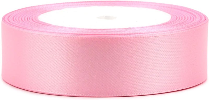 Riunbb Pink Solid Satin Ribbon 1 Inch 25 Yards Solid Polyester Fabric Ribbon for Gift Wrapping Wedding Christmas Baby Shower Birthday Party Decoration Handmade Immortal Flower Craft - Image 3